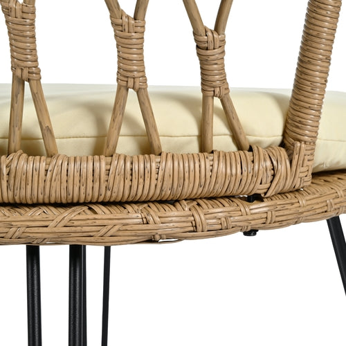 Outdoor Leisure Set, 2 Rattan Single Chairs with A Glass Round Table,