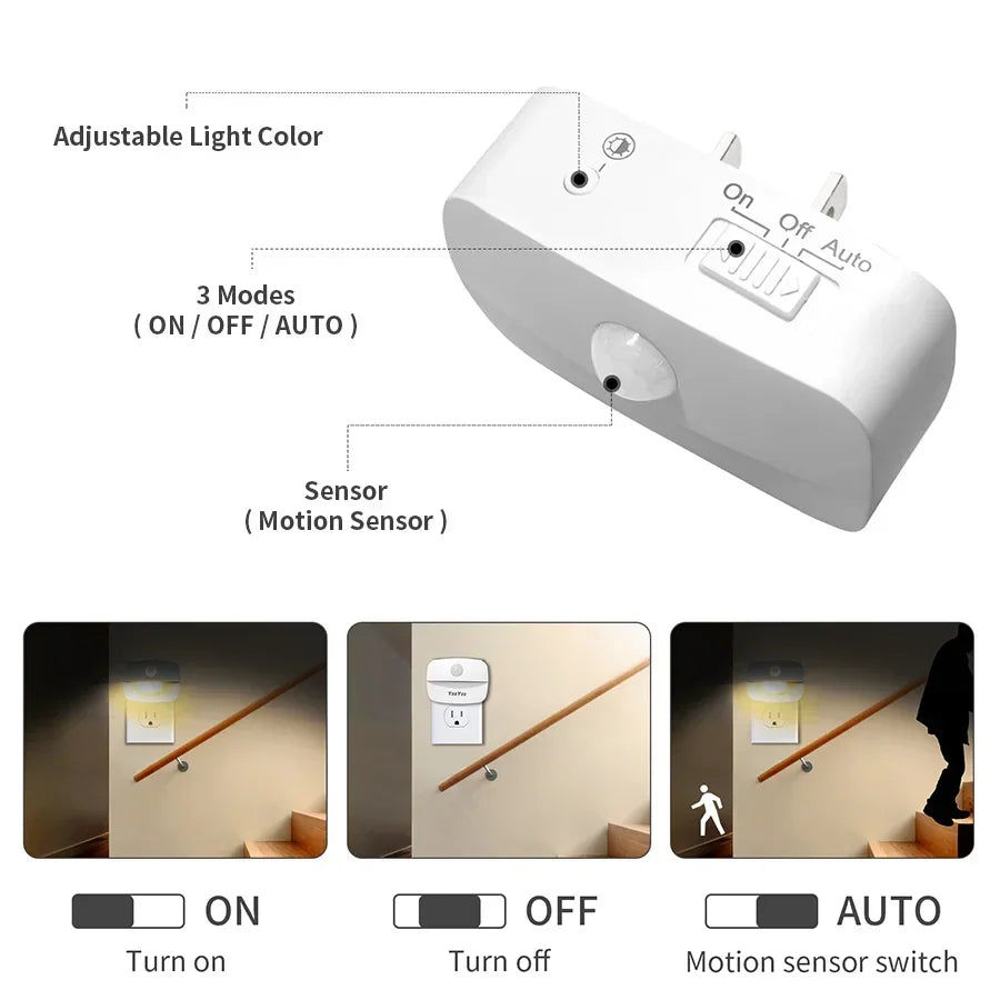 AC85-265V Led Night Light with Motion Sensor EU US Socket PIR Human Infrared Induction Lamp Plug in Wall Bedroom Hallway 3 Color