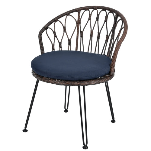 Outdoor Leisure Set, 2 Rattan Single Chairs with A Glass Round Table,