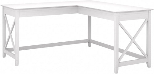 Bush Furniture Key West 60W L Shaped Desk Pure White Oak