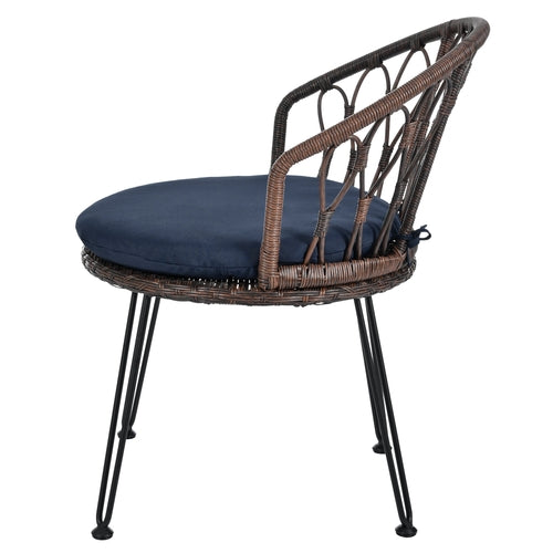 Outdoor Leisure Set, 2 Rattan Single Chairs with A Glass Round Table,