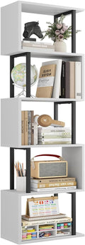 Five Tier Bookshelf White Bookcase Living Room Furniture