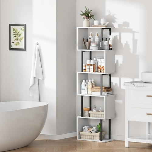 Five Tier Bookshelf White Bookcase Living Room Furniture