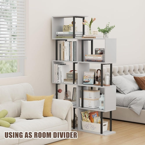 Five Tier Bookshelf White Bookcase Living Room Furniture