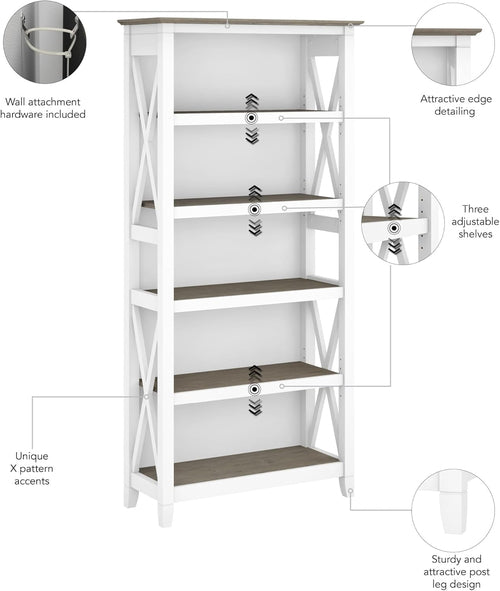 Bush Furniture BSH24470221 Key West 5-Shelf 66-Inch H Bookcase,