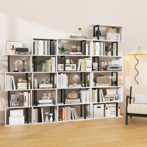 Five Tier Bookshelf White Bookcase Living Room Furniture