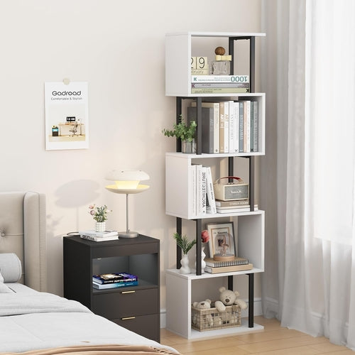 Five Tier Bookshelf White Bookcase Living Room Furniture